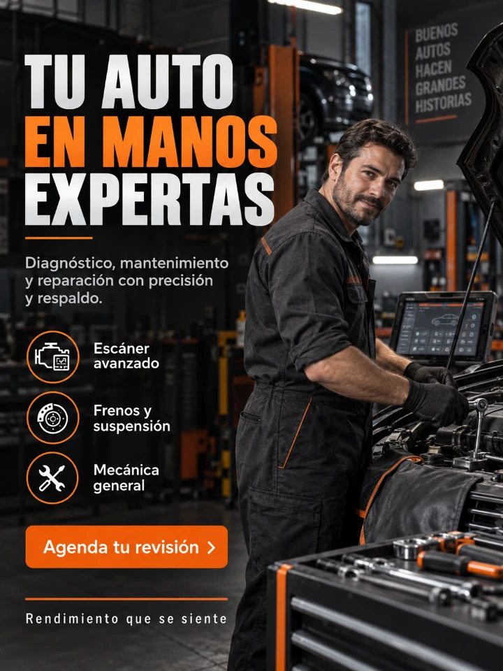 Publicación de taller: Tu auto en manos expertas, con diagnóstico, mantenimiento y llamada a agendar revisión