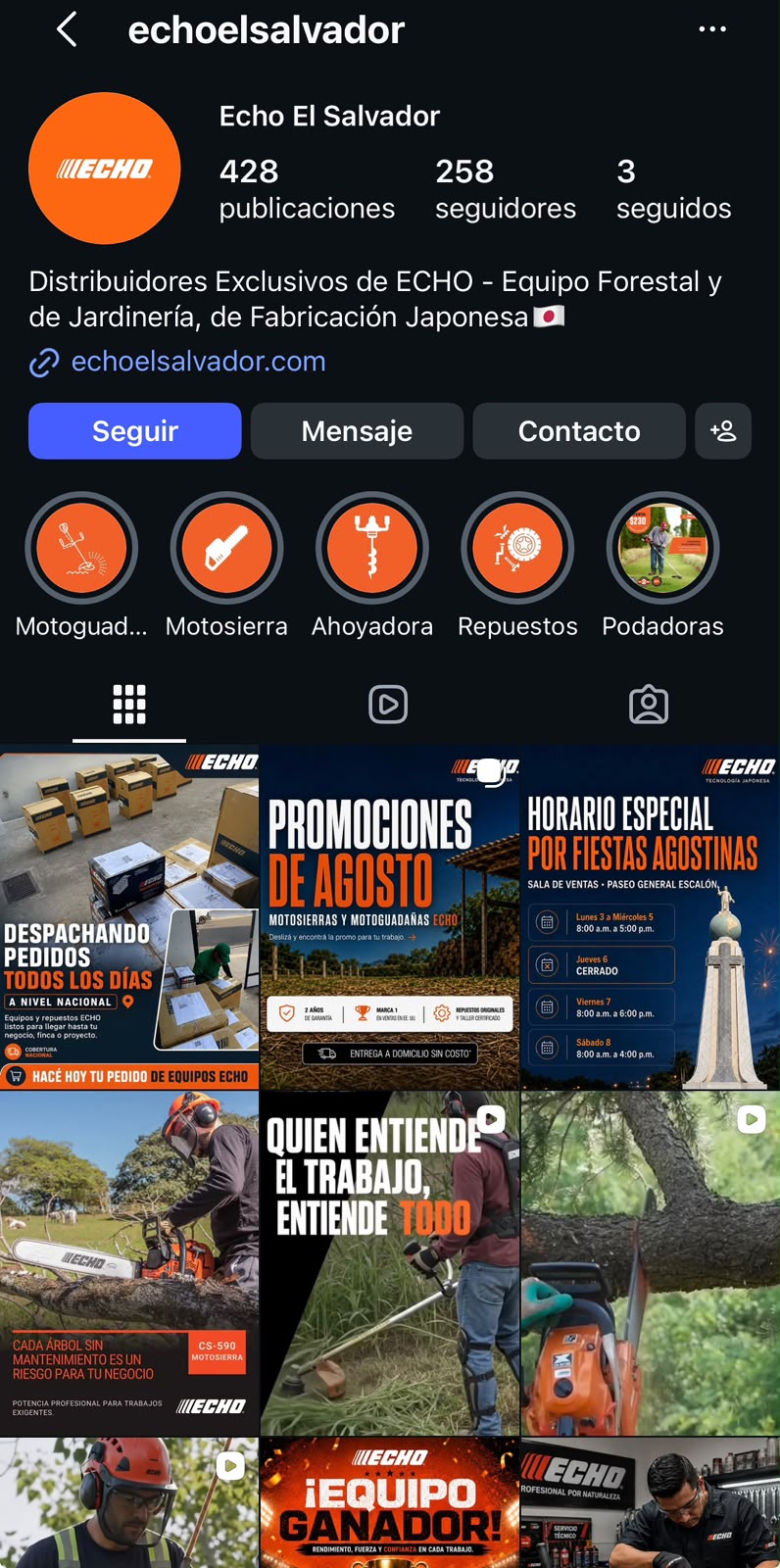 Captura original del perfil de ECHO El Salvador