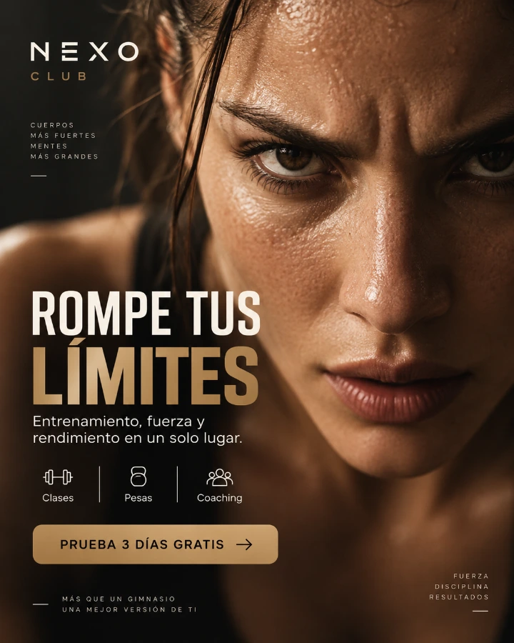 Publicación de NEXO Club: Rompe tus límites, con entrenamiento y llamada a probar sus servicios
