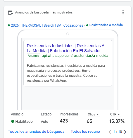 Captura original del anuncio de búsqueda de Thermosal