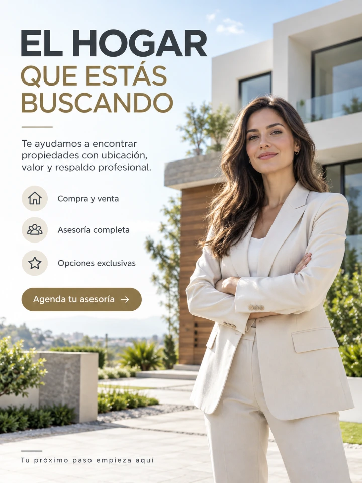 Publicación inmobiliaria: El hogar que estás buscando, con servicios de compra y venta y llamada a asesoría
