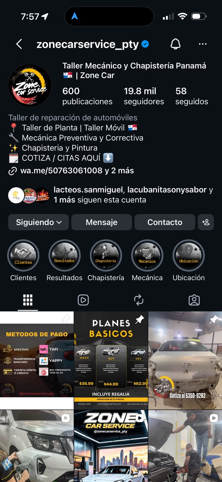Captura original del perfil de Zone Car Service